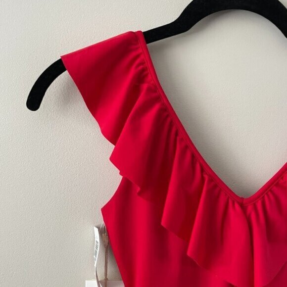 Wilfred Danette Summer Sleeveless Pull On Ruffles V-Neck Bodysuit Red 2XS NEW - Picture 4 of 7